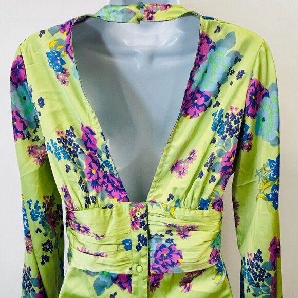 NWT ASOS Design Satin Floral Midi Tea Dress Size 4 Button Front Fluted Sleeves - Picture 4 of 14